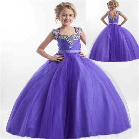 New Kids Children Dresses Birthday Party Kids Ball Gowns Purple Flower ...