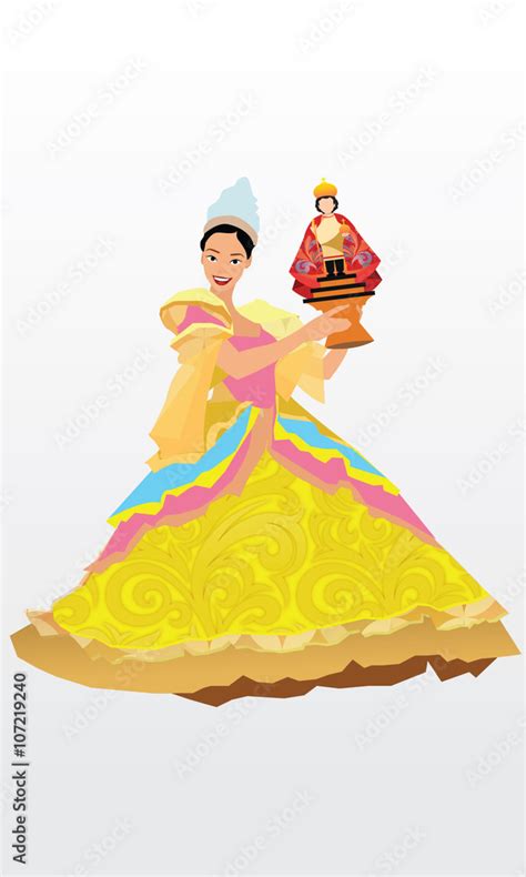 Sinulog Festival Dancer holding Santo Niño figure Stock Vector | Adobe ...