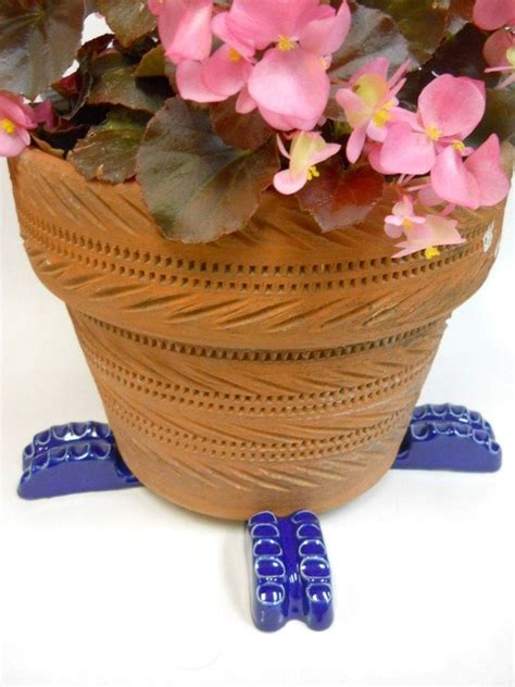 Ceramic Pot Feet Ridged Cobalt Blue Glaze set of 4