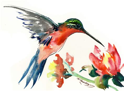 Hummingbird and Flowers Original Watercolor Painting | Etsy ...