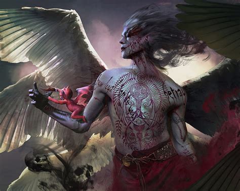 Lucifer, wings, art, fantasy, fang xinyu, man, angel, demon HD ...