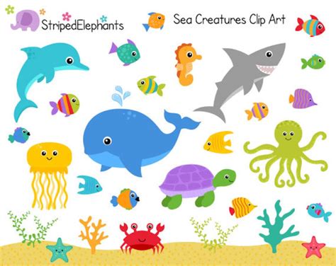 Sea Creatures Clip Art Under the Sea Clipart Ocean Animals Clip Art ...