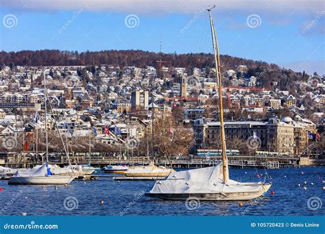 Lake Zurich in winter editorial stock photo. Image of boat - 105720423