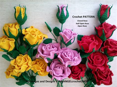 Roses Crochet Pattern 3in1 Close Rose Half Open Rose Open Rose - Etsy ...