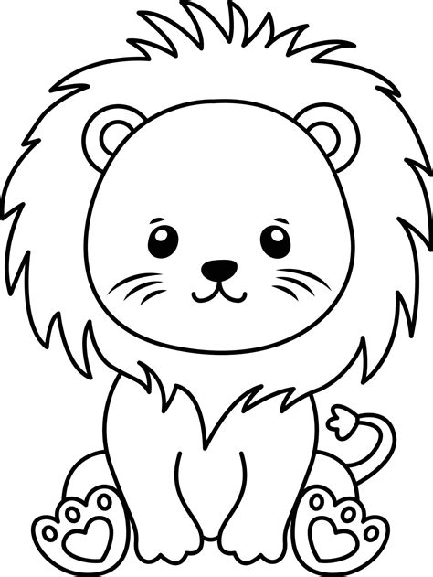 Baby Lion Cartoon Outline For Kids Coloring Book Free Vector 22716978 ...