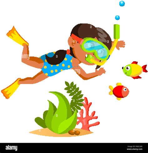 Girl Kid Swimming Underwater In Sea Nature Vector Stock Vector Image ...