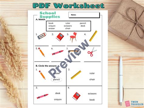 1st Grade Worksheets School Supplies PDF English School Objects First ...