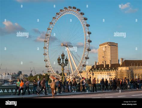 London Eye viewed from popular tourist spot near Westminster Bridge ...