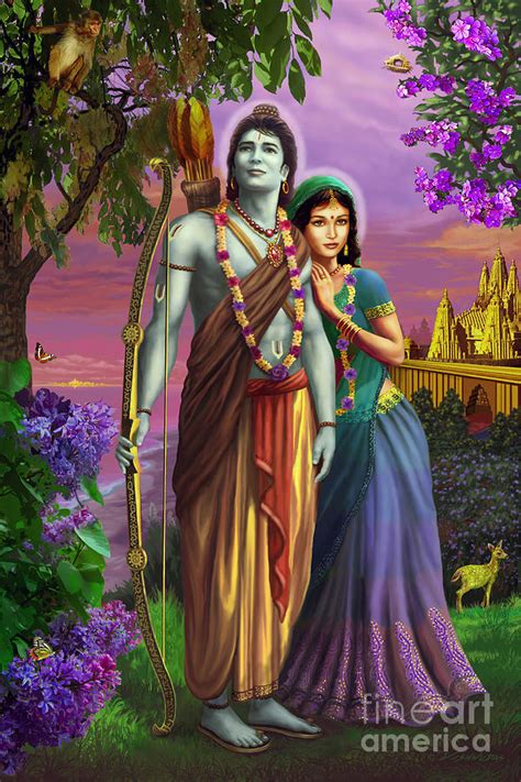 Rama And Sita Mixed Media by Vishnudas Art