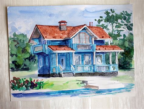 Watercolor Custom House Portrait Illustration Made to Order - Etsy