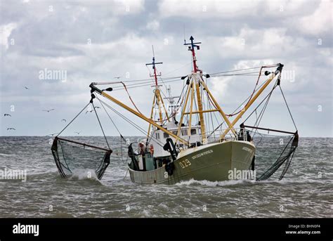 Fishing boat / Trawler on the North Sea dragging fishing nets, Ostend ...