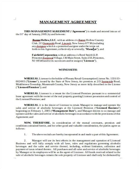 Template Management Agreement | HQ Printable Documents