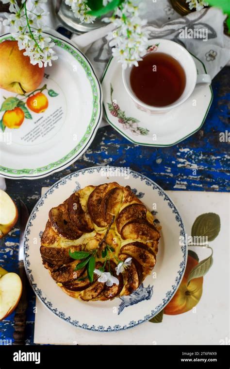 Cottage cheese and Kugel with apples.style rustic.selective focus Stock ...