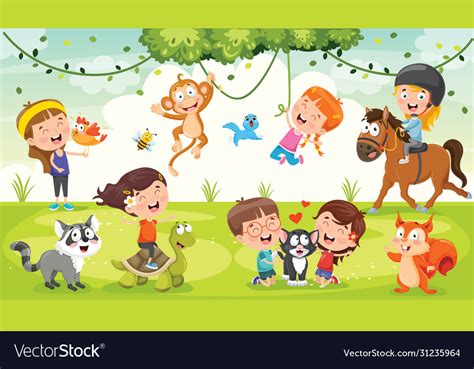 Children playing with animals Royalty Free Vector Image