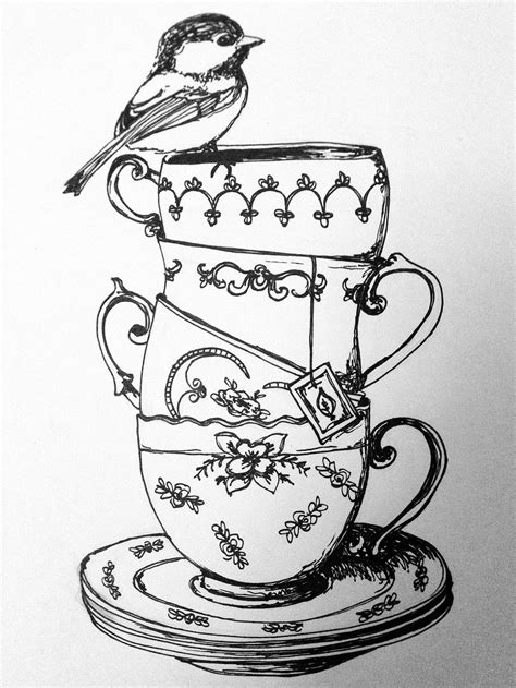 Tea Cup Sketch Drawing ~ Vintage Tea Cup Drawing At Getdrawings ...