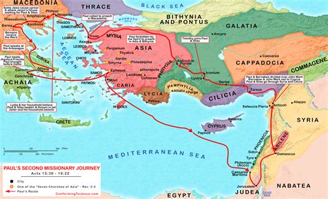 Paul's Second Missionary Journey Map - Second Mission Itinerary