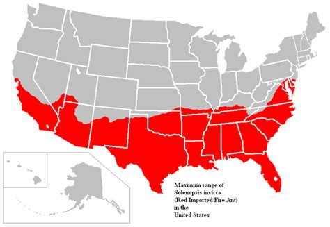 Fire Ant Range Map -- Slightly enlarged map; this one includes UT, KS ...