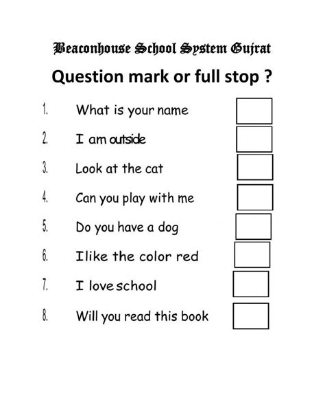 Full Stop And Question Mark Worksheets