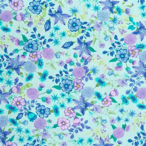 Forest Magic Aqua Flowers Fabric by Timeless Treasures - modeS4u