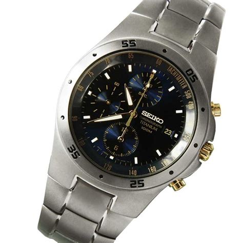 SEIKO TITANIUM CHRONOGRAPH SND449 SND449P1 Blue Dial Tachymeter Mens ...