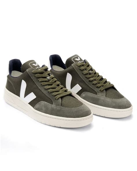 Veja Mens V-12 B-Mesh Trainers, Olive White Trainers