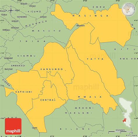 Savanna Style Simple Map of MACHAKOS