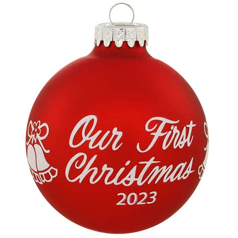 Our First Christmas 2023 Red Satin Round Glass Ornament