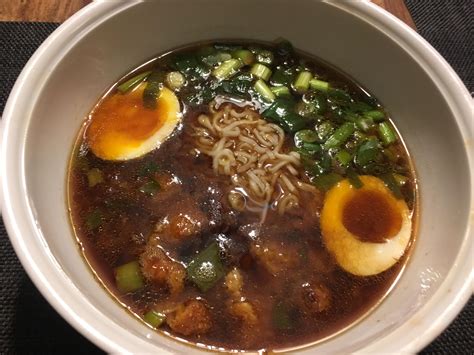 Home made Miso Ramen with Spicy chicken, egg and spring onion : r/ramen