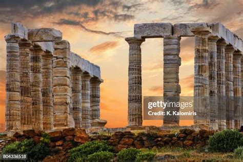 Temple Of Poseidon At Sounion Photos and Premium High Res Pictures ...