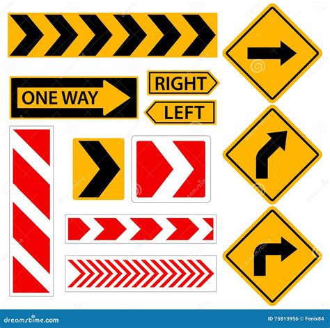 Right Turn. Road Sign with Arrow. Set of Vector Illustrations. Stock ...