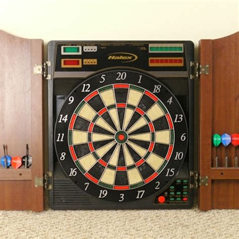 Halex "Epsilon" Electronic Dart Board in Wood Cabinet | EBTH