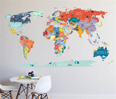 Wall Decal World Map interactive map Wall Sticker Room | Etsy | World ...