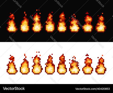 Fire flame pixel art animation sprite frames 8bit Vector Image