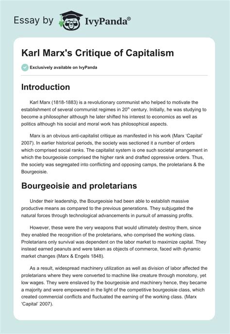 Karl Marx's Critique of Capitalism - 2024 Words | Essay Example