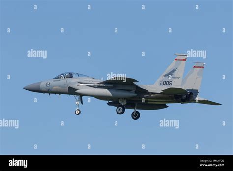 Leeuwarden, Netherlands April 18, 2018: A USAF F-15 of 142nd Redhawks ...