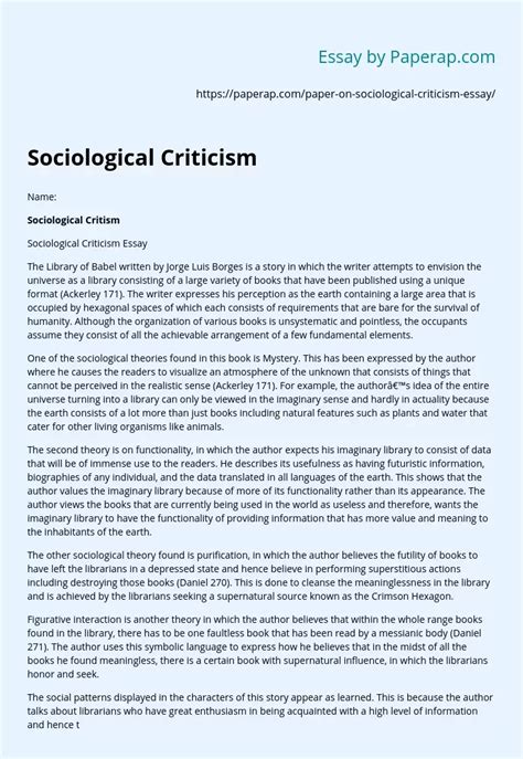 Sociological Criticism Essay Example