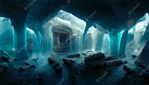 Premium Photo | Abstract ice underground fantasy caves Rays of light in ...