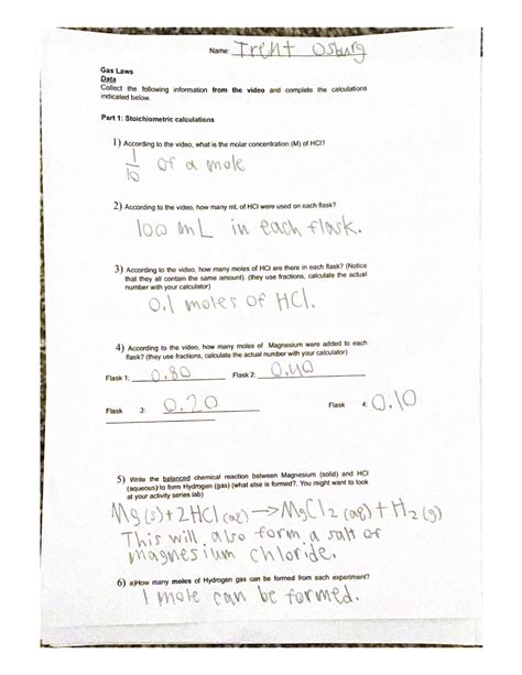 Experiment 8 Gas laws - Gas Laws Data Collect hin oer lense information ...