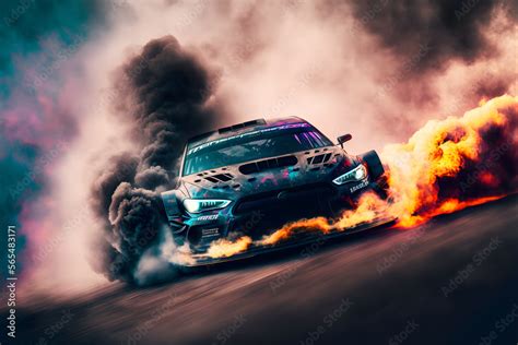 Ilustracja Stock: Car drifting image diffusion race drift car with lots ...