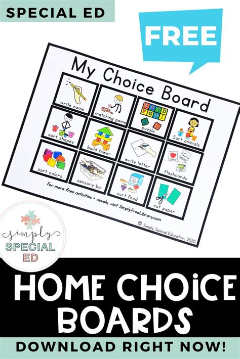 Free Choice Board Printable | Distance Learning for Special Education ...