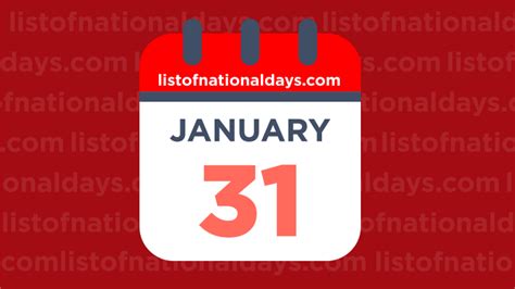 JANUARY 31ST: National Holidays,Observances & Famous Birthdays