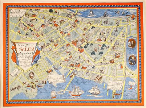 A vivid pictorial map of Salem, Mass. - Rare & Antique Maps