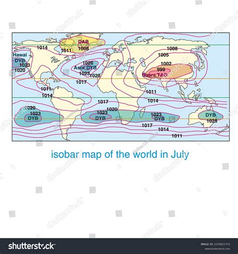 isobar map of the world in July. Geography. Maps - Royalty Free Stock ...