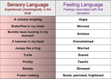 What is the difference between sensory language and feeling language?