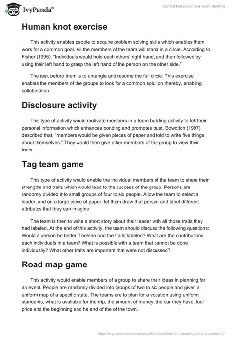 Conflict Resolution In a Team Building - 855 Words | Coursework Example