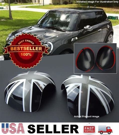 Gray Union Jack UK Side View Mirror Cover Caps For 14-19 Mini Cooper ...