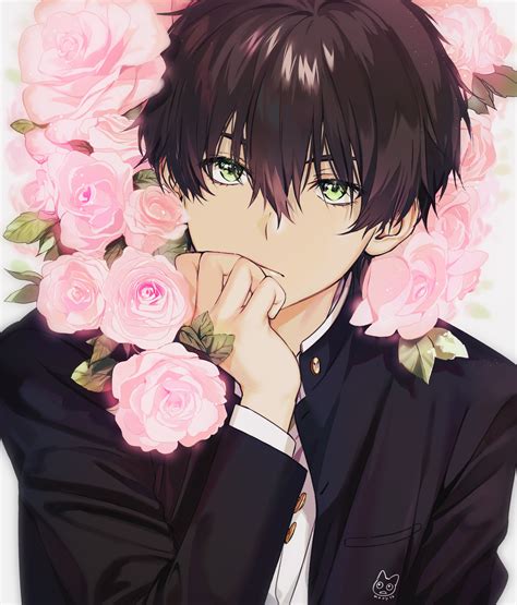 Wallpaper : Hyouka, anime girls, anime boys, 2D, short hair, pink roses ...