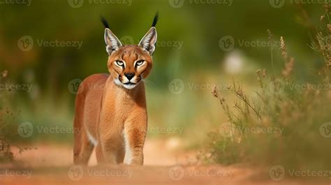 Caracal, African lynx, in green grass vegetation. Beautiful wild cat in ...