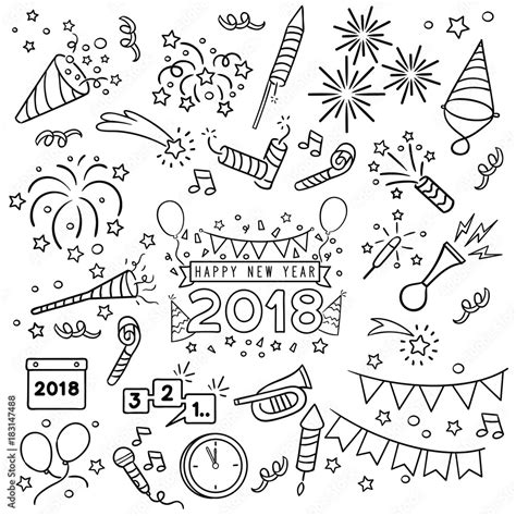 New year celebration line draw. Stock Vector | Adobe Stock