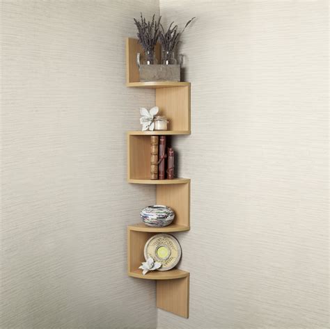 Wall Mount Corner Shelf ZigZag Shape - Bavarian Beech